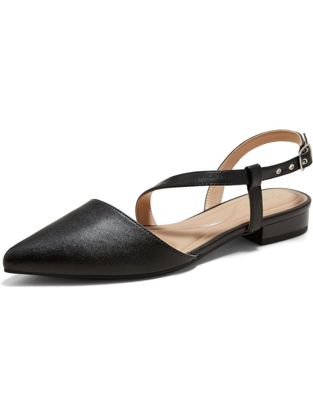 Women's Black Faux Leather Comfortable Casual Fashion Pointed Toe Slingback Flat
